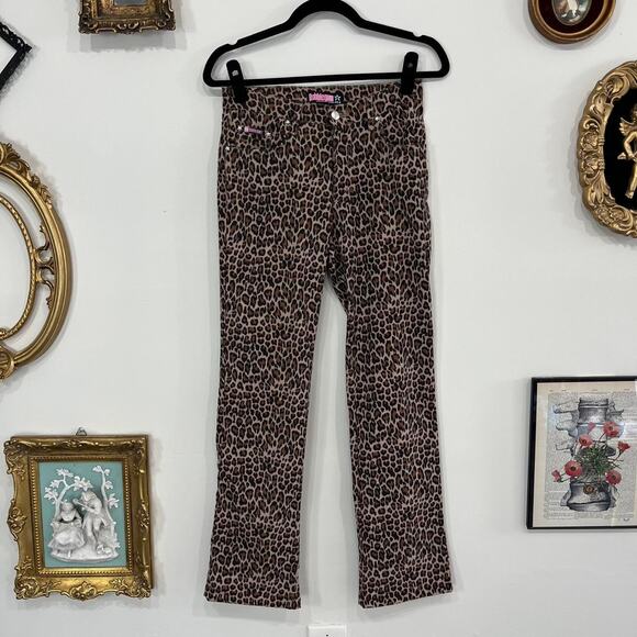 Vintage Y2K Bubblegum USA Leopard Print Flare Pants size 28 - Picture 1 of 7